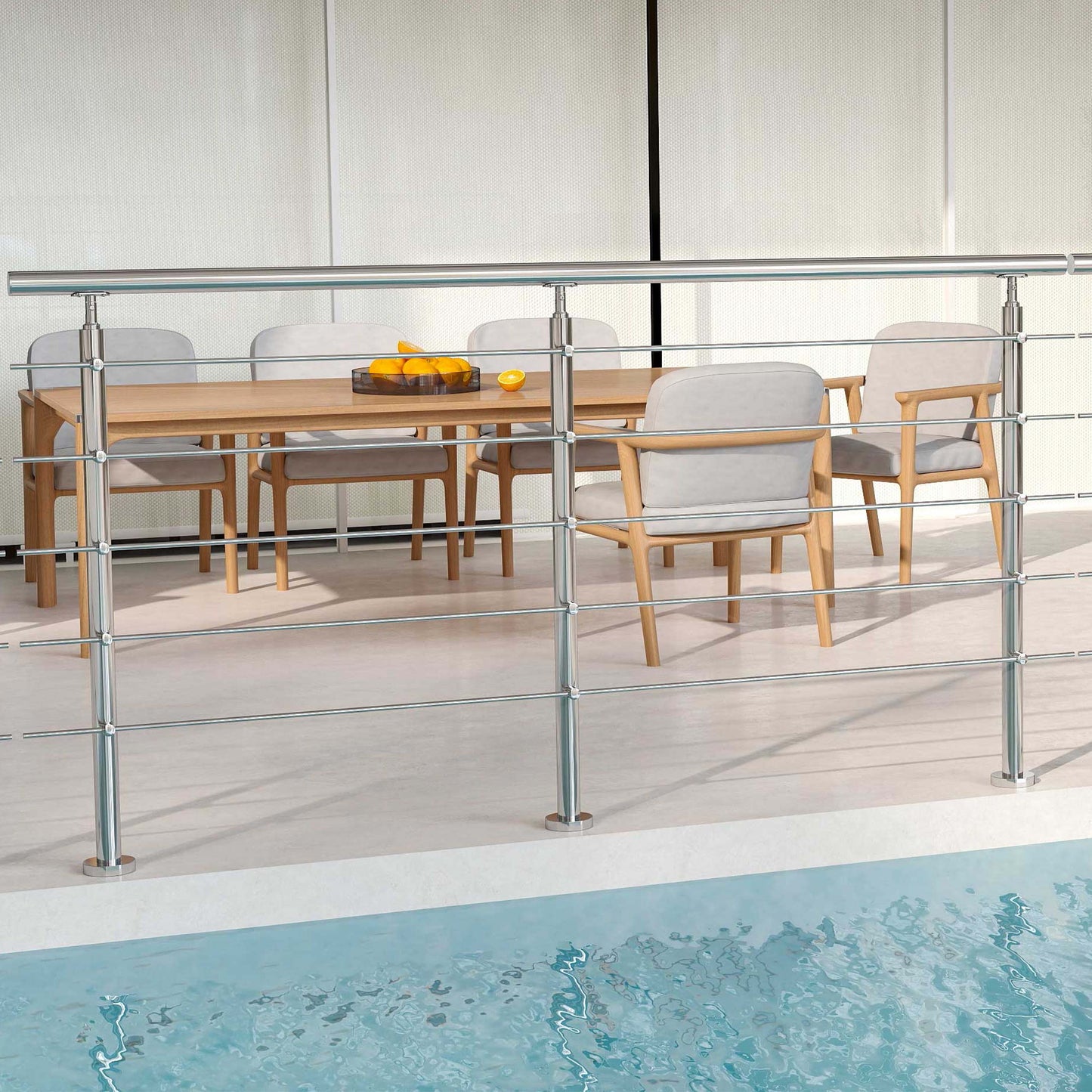 OZEAN Treppengeländer Edelstahl mit 5 Querstreben | 80 - 200 cm | 1.8mm Wandstärke Bodenmontage Silber