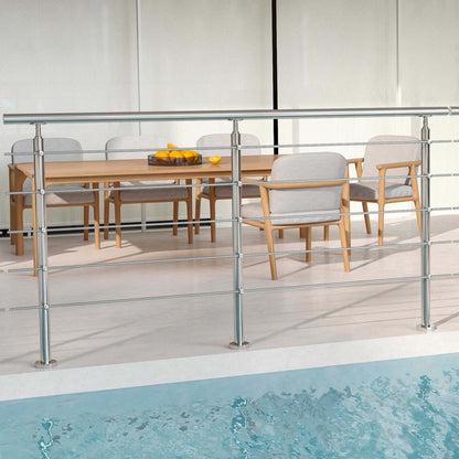 OZEAN Treppengeländer Edelstahl mit 5 Querstreben | 80 - 200 cm | 1.8mm Wandstärke Bodenmontage Silber