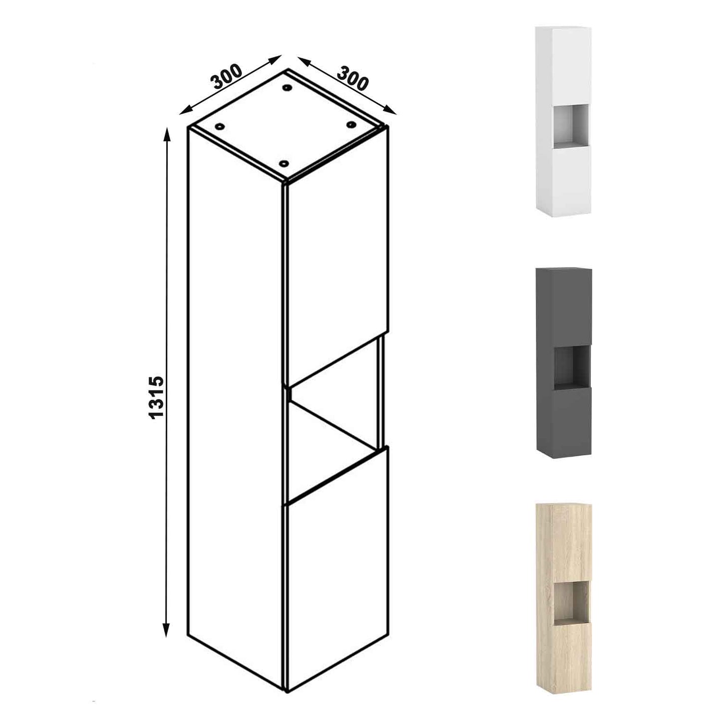 Hochschrank 130 cm Hängeschrank Badschrank Badezimmer Schrank Weiß Matt
