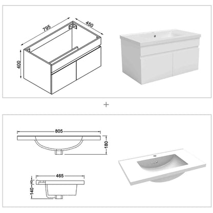 Badmöbel Set 80 cm Weiß Waschbecken mit Unterschrank Soft-Close