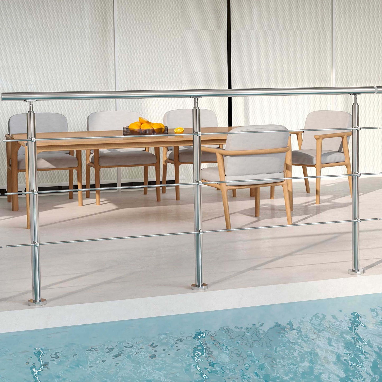 OZEAN Treppengeländer Edelstahl mit 3 Querstreben | 80 - 200 cm | 1,8mm Wandstärke Bodenmontage Silber