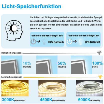Badspiegel mit Beleuchtung 60x80cm Badezimmerspiegel 3 Lichtfarbe Kalt/Neutral/Warmweiß Dimmbar,Wandspiegel mit Touch-schalter Beschlagfrei IP44