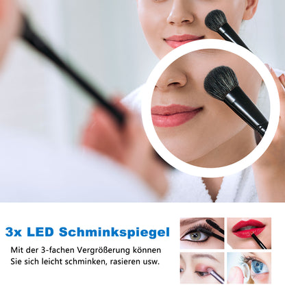 Badspiegel mit Beleuchtung 100x60cm LED Wandspiegel mit Uhr,Touch und 3x Vergrößernder Kosmetikspiegel,Badezimmerspiegel Beschlagfrei 3 Lichtfarbe 2700-6500K Dimmbar,IP44