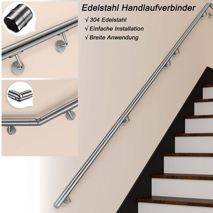 OZEAN Wandhandlauf Edelstahl 80-240 cm | 3mm verstärkte Lasche & 5mm Basis | Silber/Schwarz/Holzoptik