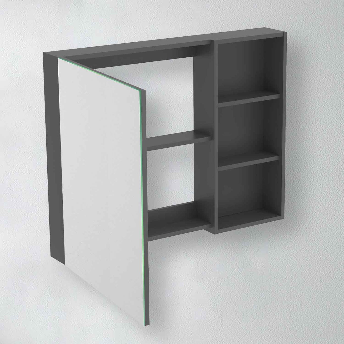 Spiegelschrank 90 cm Badspiegel Badezimmerschrank Sperrholzplatte Gäste WC Dunkelgrau Matt