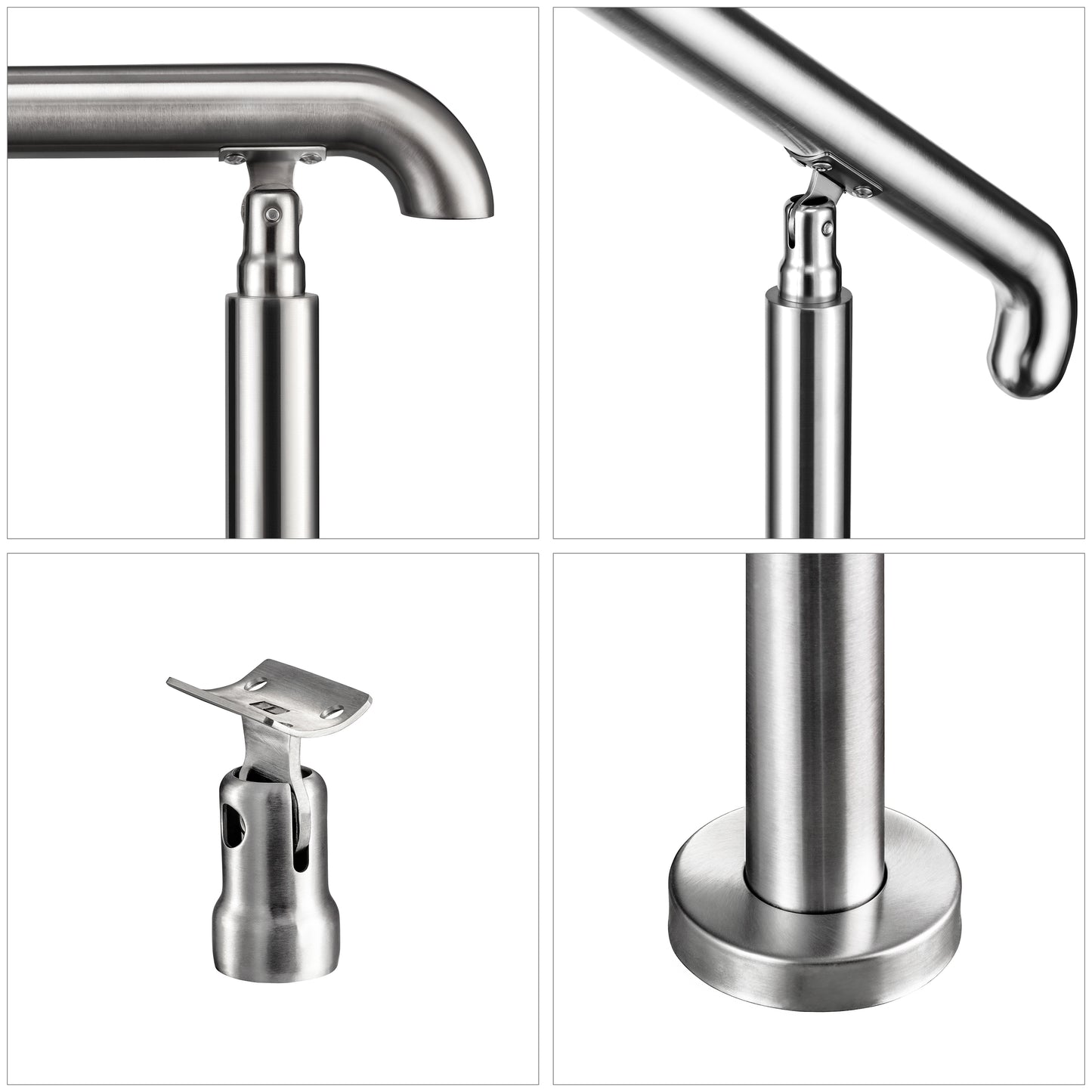 OZEAN Eingangsgeländer Edelstahl verstellbar für 2-5 Stufen | 3.5mm verstärkte Platte | Silber/Schwarz