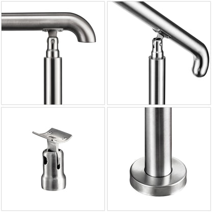 OZEAN Eingangsgeländer Edelstahl verstellbar für 2-5 Stufen | 3.5mm verstärkte Platte | Silber/Schwarz
