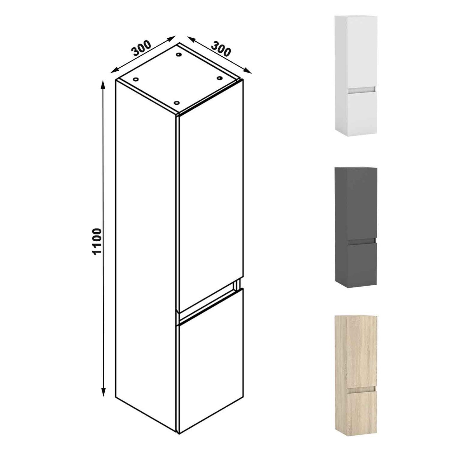 Hochschrank 110 cm Hängeschrank Badschrank Badezimmer Schrank Weiß Matt
