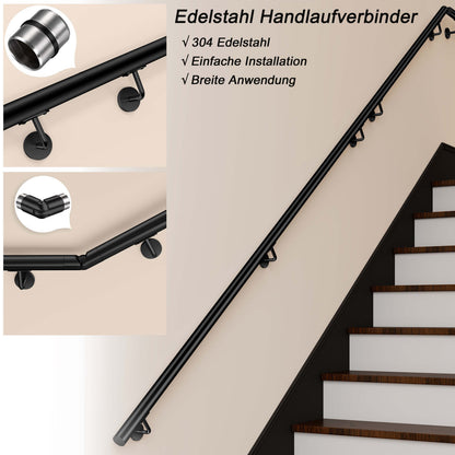 OZEAN Wandhandlauf Edelstahl 80-240 cm | 3mm verstärkte Lasche & 5mm Basis | Silber/Schwarz/Holzoptik