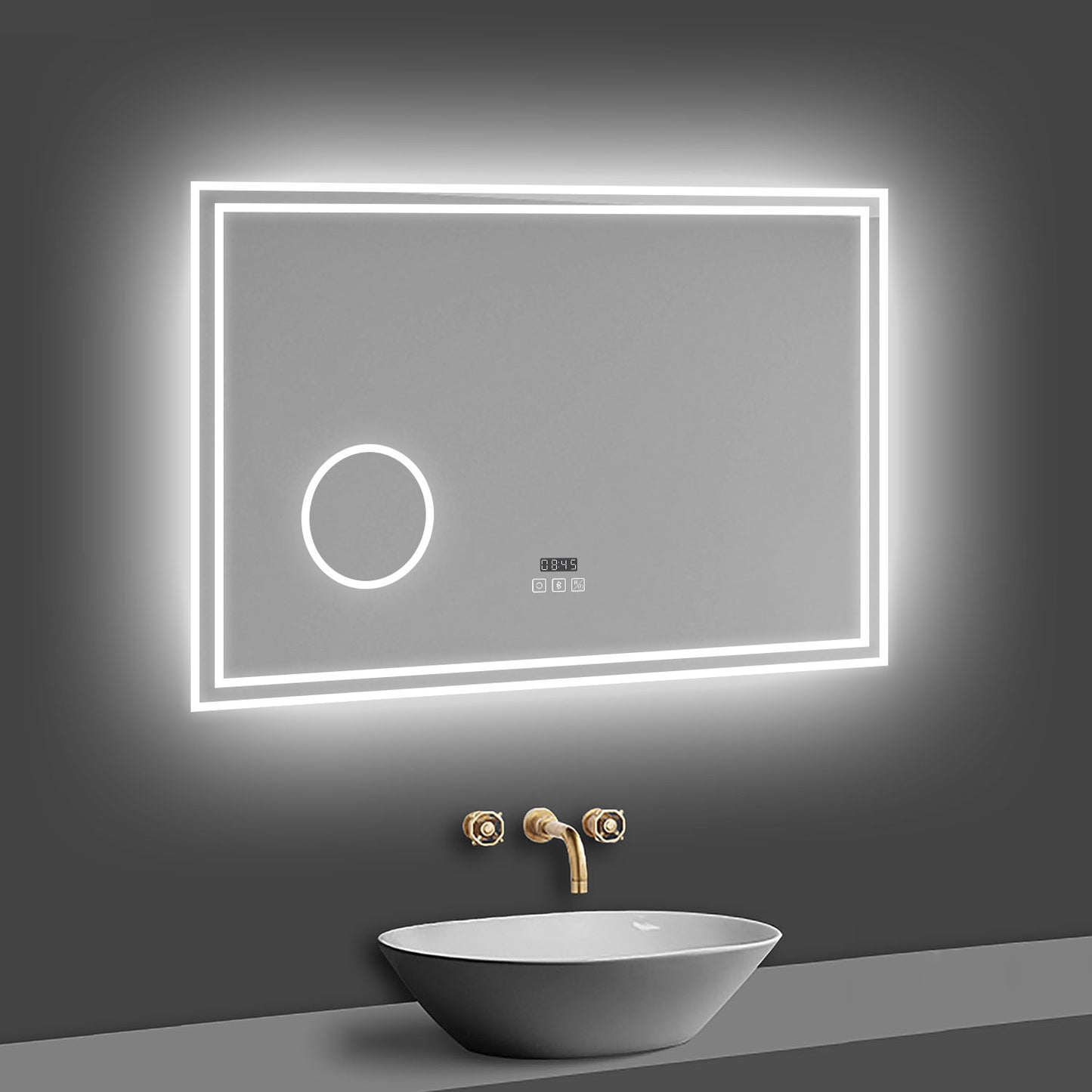 LED Badspiegel 100x60 cm Bluetooth Uhr 3-Facher Schminkspiegel TOUCH Anti-Beschlag  Kalt/Neutral/Warmweiß ,Dimmbar