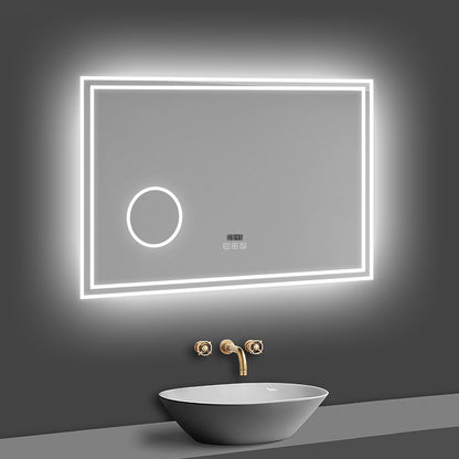 LED Badspiegel 100x60 cm Bluetooth Uhr 3-Facher Schminkspiegel TOUCH Anti-Beschlag  Kalt/Neutral/Warmweiß ,Dimmbar