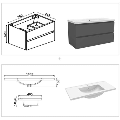 Badmöbel Set 100 cm Anthrazit Waschbecken mit Unterschrank Soft-Close