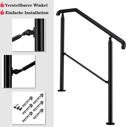 OZEAN Eingangsgeländer Edelstahl verstellbar für 2-5 Stufen | 3.5mm verstärkte Platte | Silber/Schwarz