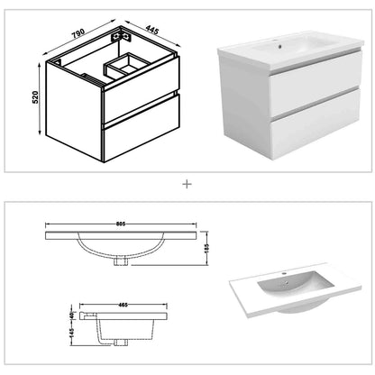 Badmöbel Set 80 cm Weiß Waschbecken mit Unterschrank Soft-Close