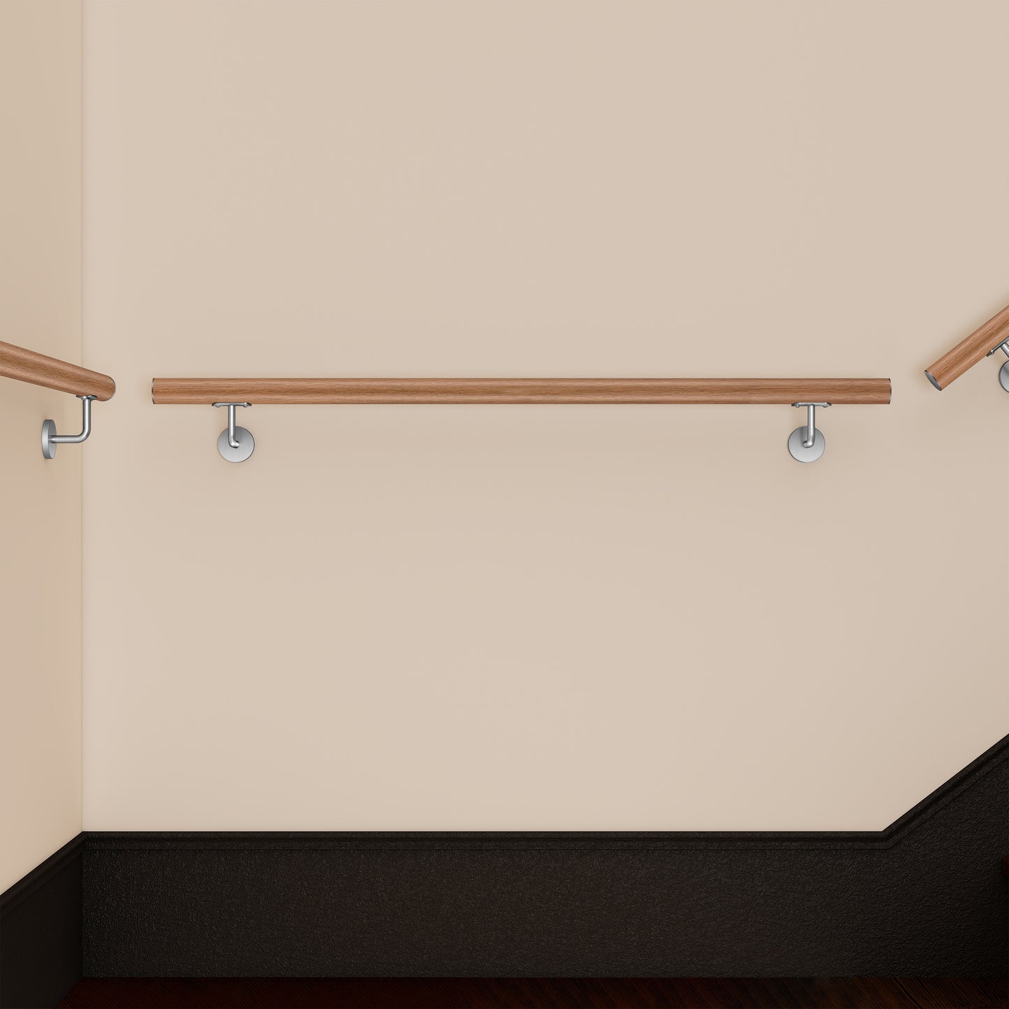 OZEAN Wandhandlauf Edelstahl 80-240 cm | 3mm verstärkte Lasche & 5mm Basis | Silber/Schwarz/Holzoptik