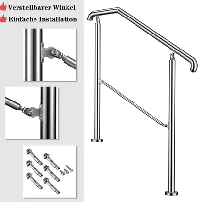 OZEAN Eingangsgeländer Edelstahl verstellbar für 2-5 Stufen | 3.5mm verstärkte Platte | Silber/Schwarz