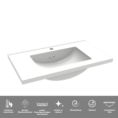 Badezimmer Badmöbel 80cm Keramik Waschtisch mit Unterschrank Hängeschrank Hochglanz Dunkelgrau Badezimmerschränke Badschrank mit 2 Soft-Close Türen