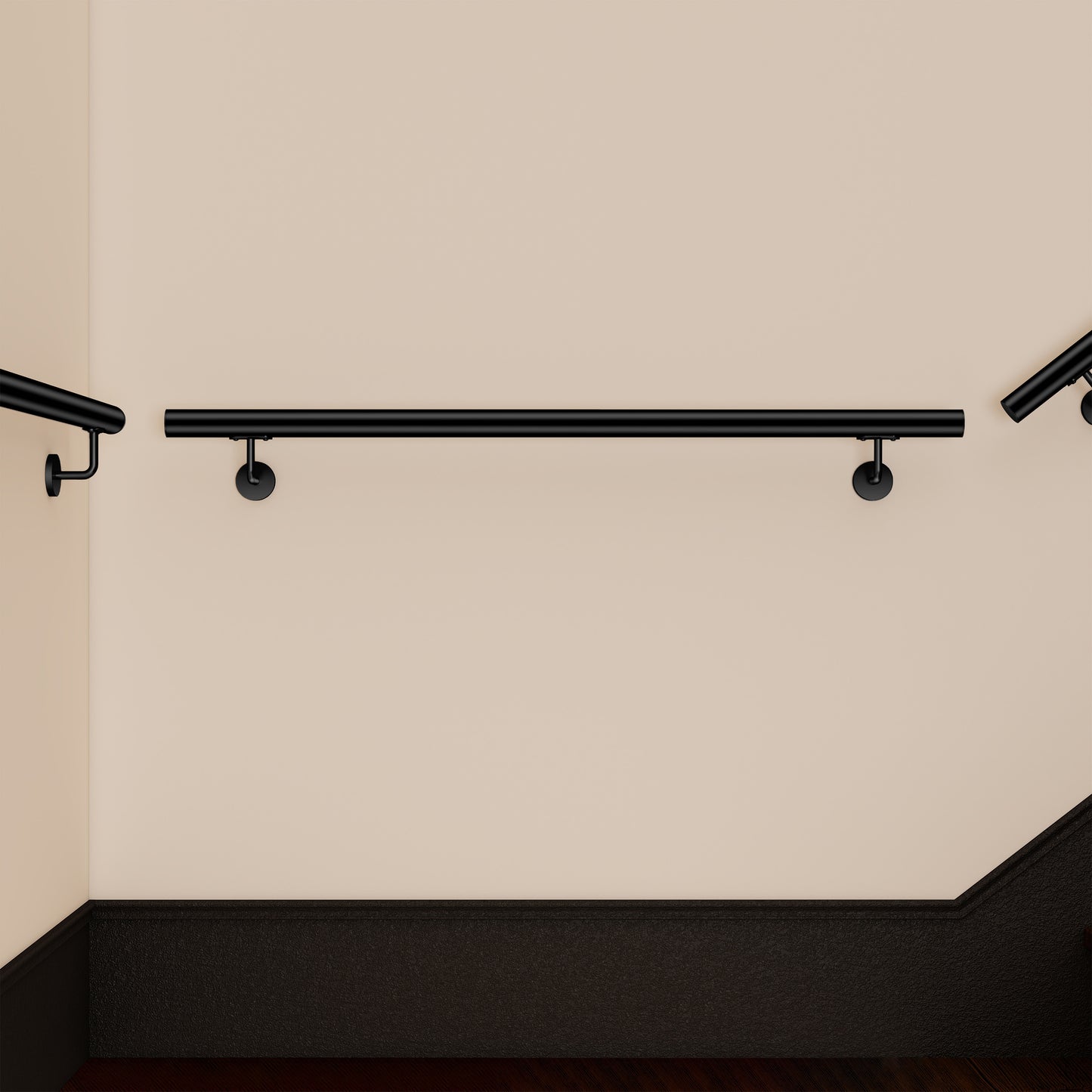 OZEAN Wandhandlauf Edelstahl 80-240 cm | 3mm verstärkte Lasche & 5mm Basis | Silber/Schwarz/Holzoptik