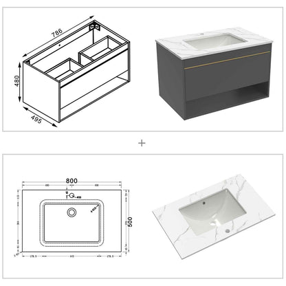 Badmöbel Set 80 cm Weiß Waschbecken mit Unterschrank inkl. 1-Schubladen Soft-Close Funktion