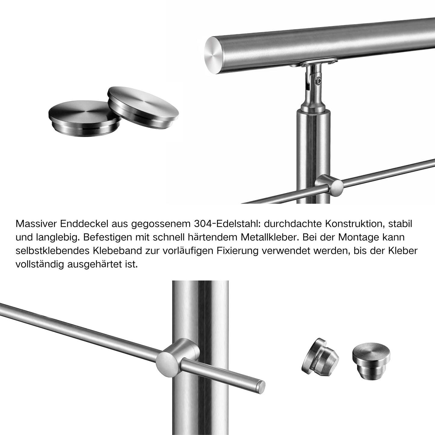 OZEAN Treppengeländer Edelstahl mit 3 Querstreben | 80 - 200 cm | 1,8mm Wandstärke Bodenmontage Silber