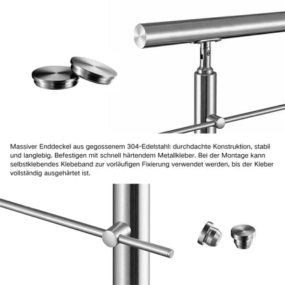 OZEAN Treppengeländer Edelstahl mit 3 Querstreben | 80 - 200 cm | 1,8mm Wandstärke Bodenmontage Silber