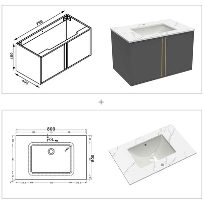 Badmöbel Set 80 cm Weiß Waschbecken mit Unterschrank inkl. 2-Tür Soft-Close Funktion