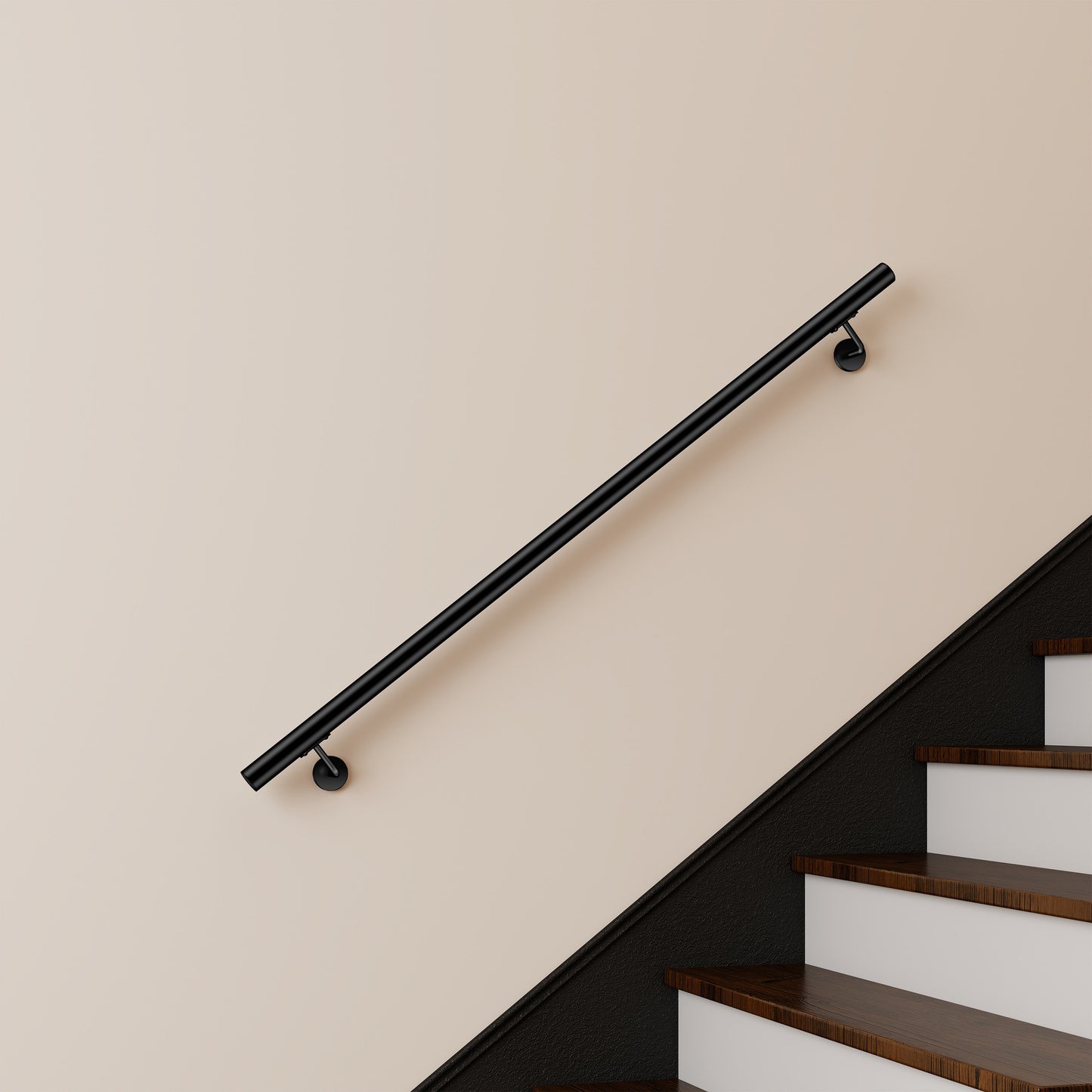 OZEAN Wandhandlauf Edelstahl 80-240 cm | 3mm verstärkte Lasche & 5mm Basis | Silber/Schwarz/Holzoptik