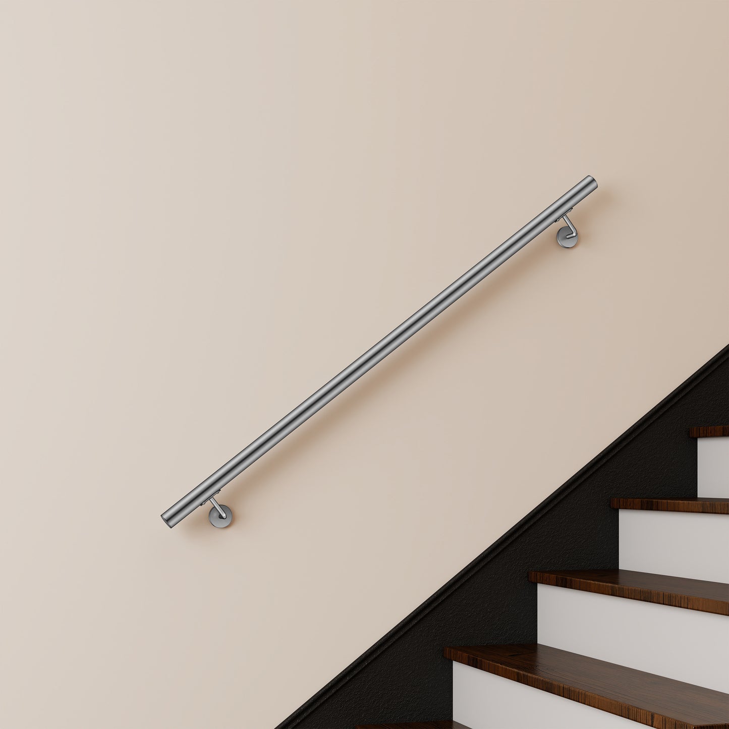 OZEAN Wandhandlauf Edelstahl 80-240 cm | 3mm verstärkte Lasche & 5mm Basis | Silber/Schwarz/Holzoptik