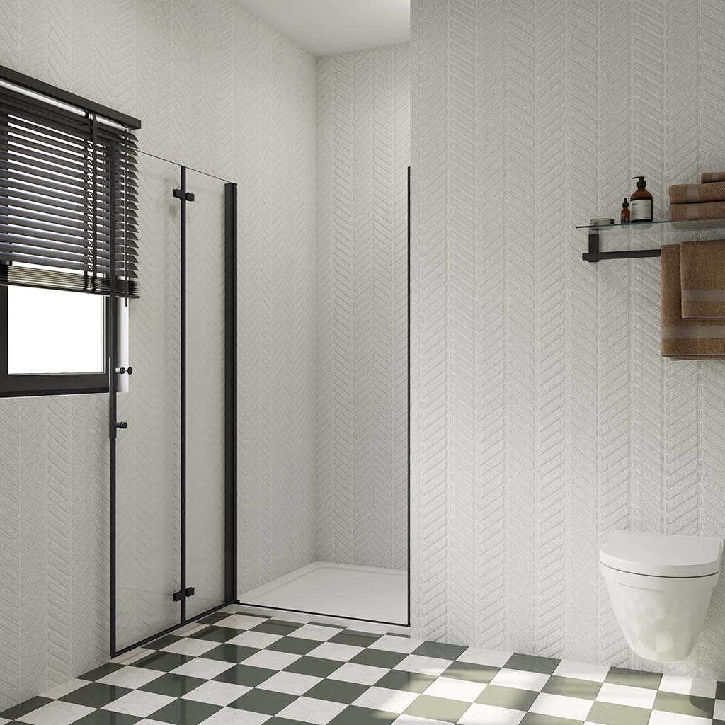 800 H.1850 mm Falttür Nischentür Duschtasse 800x760mm Ablaufgarnitur badezimmer ideen