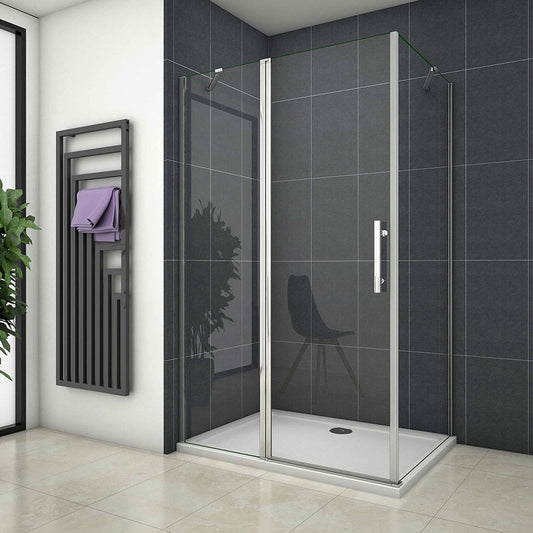 80x100 H.195 cm Glasdusche Drehtür mit Seitenwand