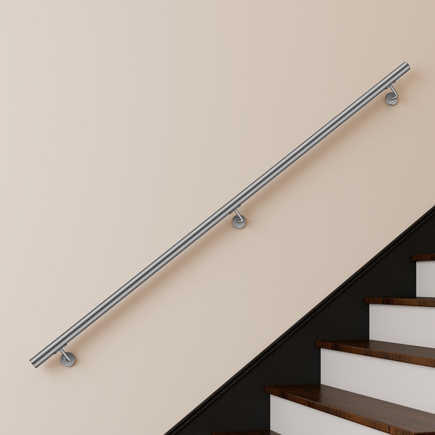 OZEAN Wandhandlauf Edelstahl 80-240 cm | 3mm verstärkte Lasche & 5mm Basis | Silber/Schwarz/Holzoptik
