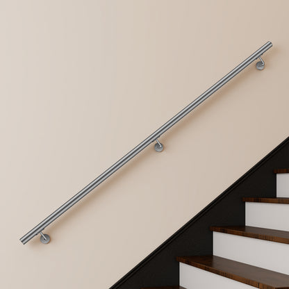 OZEAN Wandhandlauf Edelstahl 80-240 cm | 3mm verstärkte Lasche & 5mm Basis | Silber/Schwarz/Holzoptik