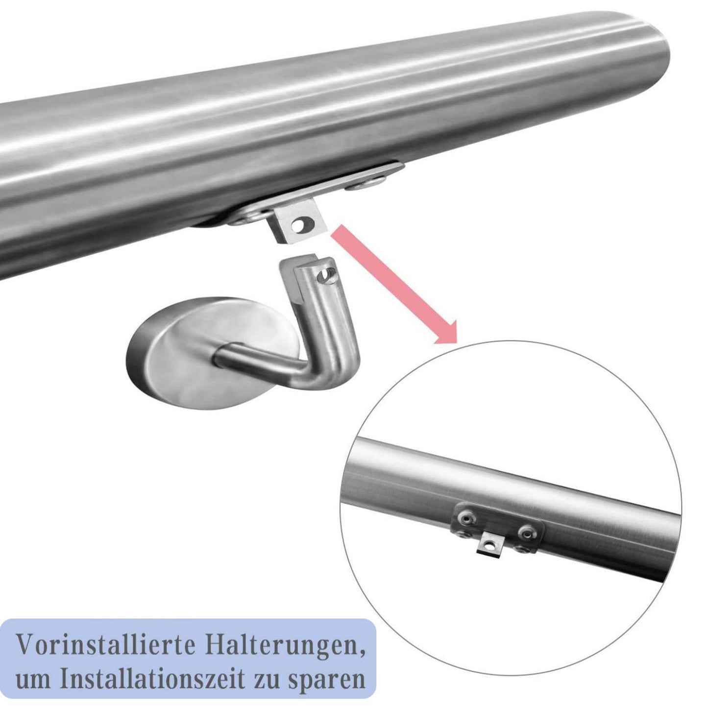 150 cm Handlauf Edelstahl Außentreppe, Wandhandlauf, Treppengeländer Edelstahl Innen und Außen