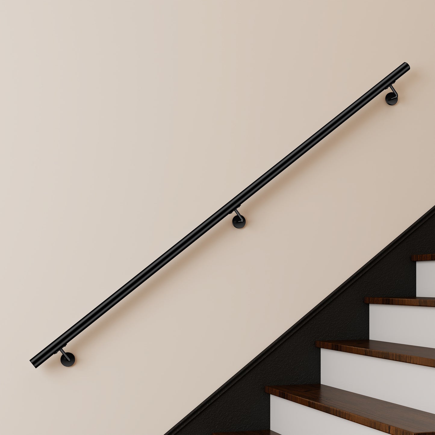 OZEAN Wandhandlauf Edelstahl 80-240 cm | 3mm verstärkte Lasche & 5mm Basis | Silber/Schwarz/Holzoptik