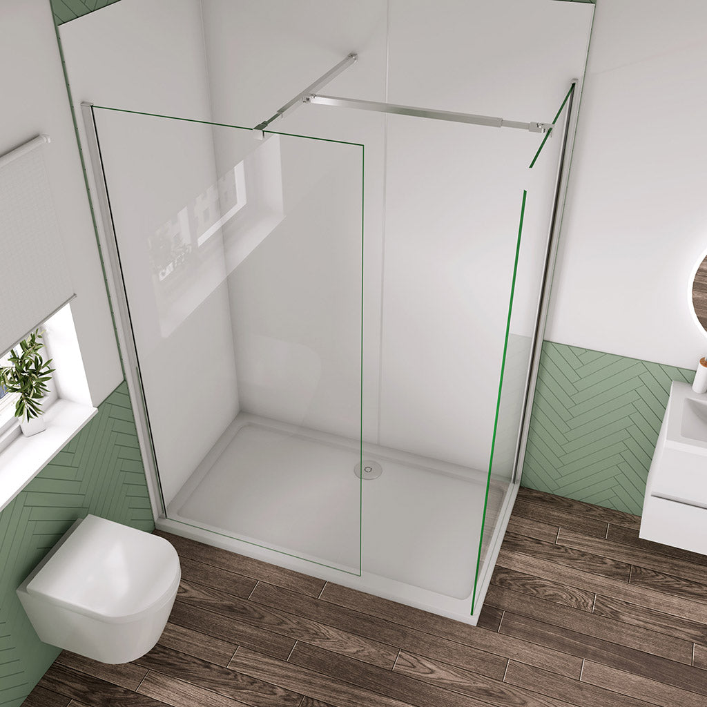 900+300 H.2000 mm 10mm glas Walk In als Eckdusche mit Stabilisationsstange 730-1200mm