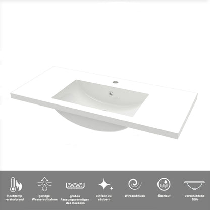 Badezimmermöbel 100cm Mineralguss Waschtisch mit Unterschrank Badmöbel set Badezimmerschränke mit 2 Soft-Close Schubladen Hochglanz Schwarz