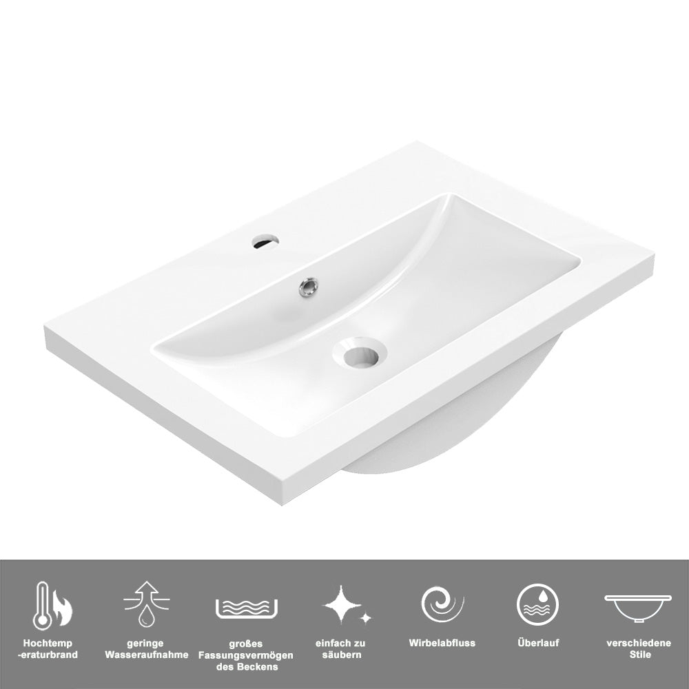 Badezimmermöbel 50cm Mineralguss Waschtisch mit Unterschrank Badmöbel set Badezimmerschränke mit 2 Soft-Close Schubladen Hochglanz Weiß