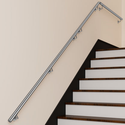 OZEAN Wandhandlauf Edelstahl 80-240 cm | 3mm verstärkte Lasche & 5mm Basis | Silber/Schwarz/Holzoptik