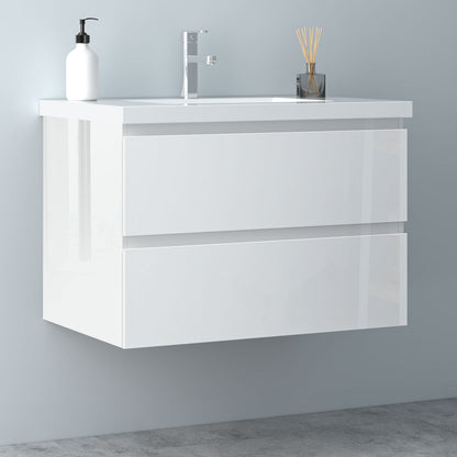 Badezimmermöbel 80cm Mineralguss Waschtisch mit Unterschrank Badmöbel set Badezimmerschränke mit 2 Soft-Close Schubladen Hochglanz Weiß