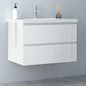 Badezimmermöbel 80cm Mineralguss Waschtisch mit Unterschrank Badmöbel set Badezimmerschränke mit 2 Soft-Close Schubladen Hochglanz Weiß