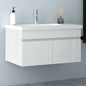Badezimmer Badmöbel 80cm Mineralguss Waschtisch mit Unterschrank Hängeschrank Hochglanz Weiß Badezimmerschränke Badschrank mit 2 Soft-Close Türen