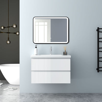 Badezimmermöbel 80cm Mineralguss Waschtisch mit Unterschrank Badmöbel set Badezimmerschränke mit 2 Soft-Close Schubladen Hochglanz Weiß