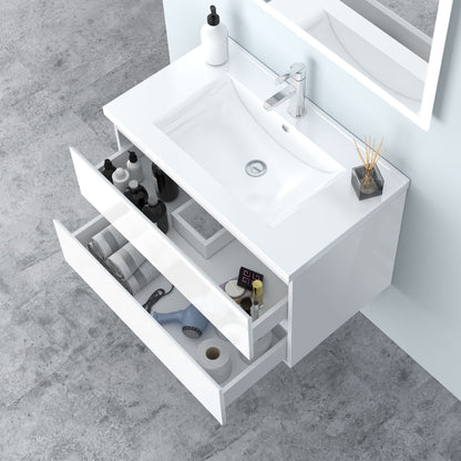 Badezimmermöbel 80cm Keramik Waschtisch mit Unterschrank Badmöbel set Badezimmerschränke mit 2 Soft-Close Schubladen Hochglanz Weiß