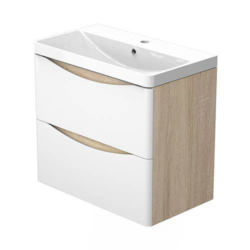 Badmöbel Set 60 cm Eiche Natur Waschbecken mit Unterschrank inkl. 2-Schubladen Soft-Close Funktion