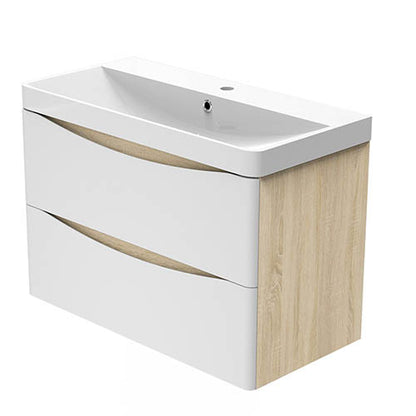 Badmöbel Set 80 cm Eiche Natur Waschbecken mit Unterschrank inkl. 2-Schubladen Soft-Close Funktion