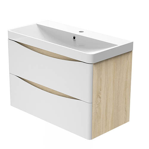 Badmöbel Set 80 cm Eiche Natur Waschbecken mit Unterschrank inkl. 2-Schubladen Soft-Close Funktion