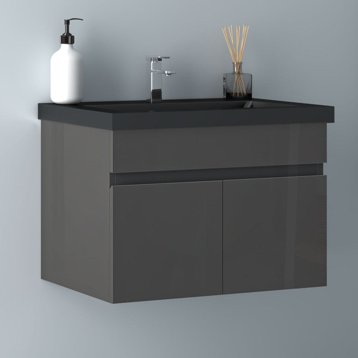 Badezimmer Badmöbel 60cm Schwarz Mineralguss Waschtisch mit Unterschra – OzeanSanitaer