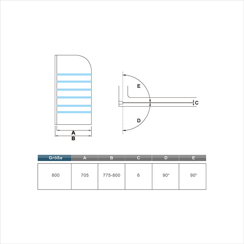 Duschabtrennung Badewannenaufsatz 80 x H.140 cm Duschwand NANO Sicherheitsglas Duschwände für Badewannen Dimensions