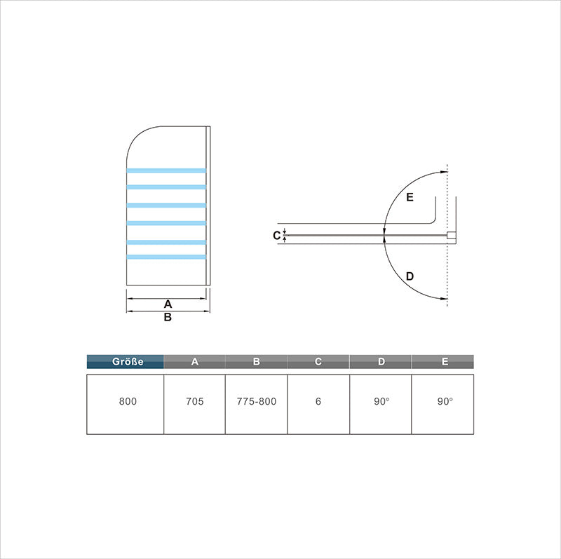 Duschabtrennung Badewannenaufsatz 80 x H.140 cm Duschwand Glaswand NANO Glas Dimensions