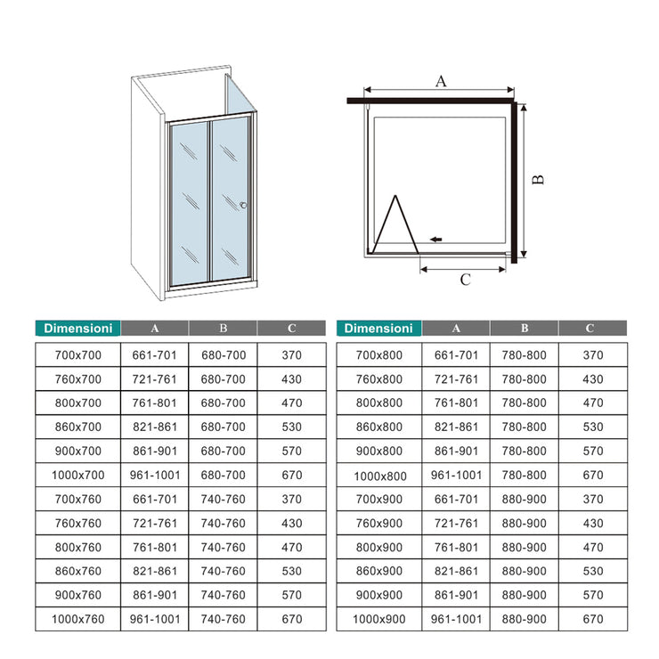 Duschkabine 185cm Falttür mit Seitenwand ESG 5mm Sicherheitsglas Duschabtrennung
